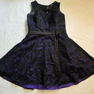 Whimsigoth Witchy Vibes Black Lace Overlay Purple‎ Dress Goth Glam Satin Size 13
